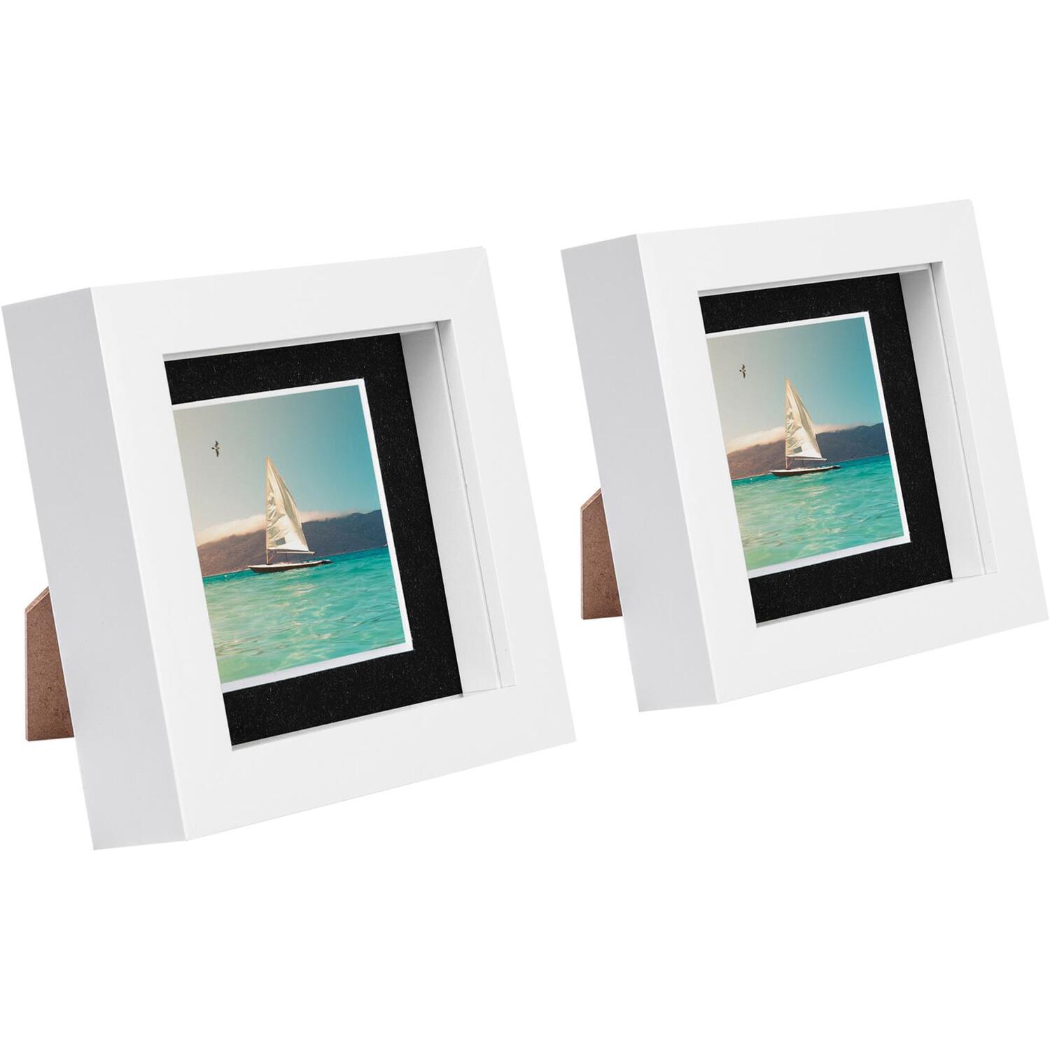 4x4" White 3D Box Photo Frame - 2x2" Mount - Pack of 2 - White/Black