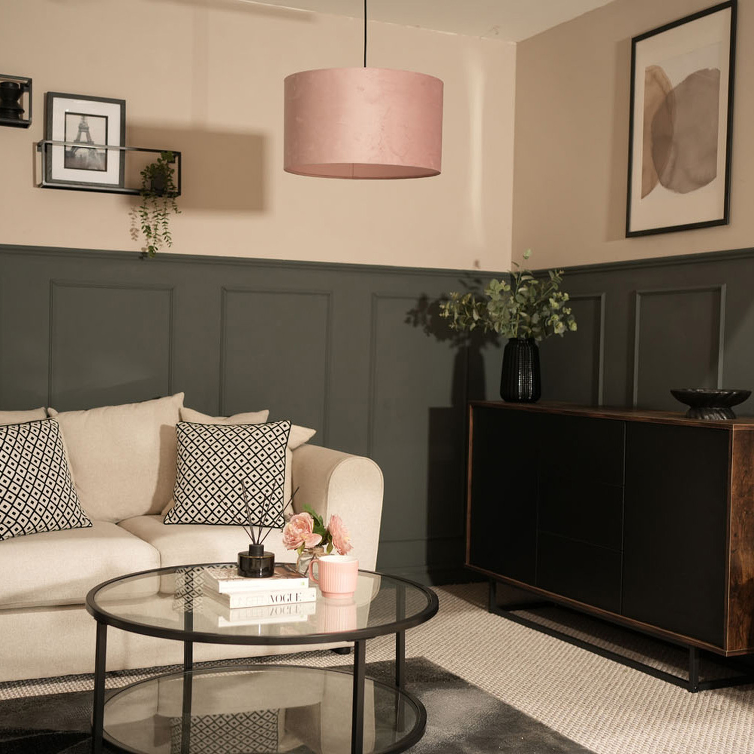 Reni Large Pink Velvet Pendant Shade - Pink