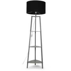 Hiru Wood 3 Tier Shelf Floor Lamp with Drum Shade