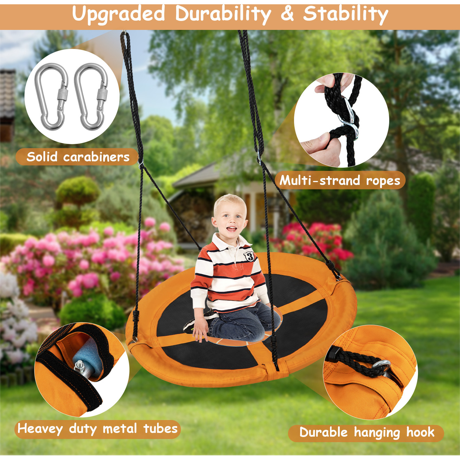 40 Inches Patio Saucer Tree Swing - Yellow