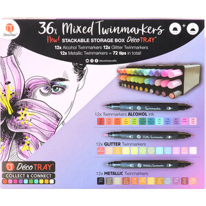 Pack of 36 Mixed Twin Markers In Deco Tray