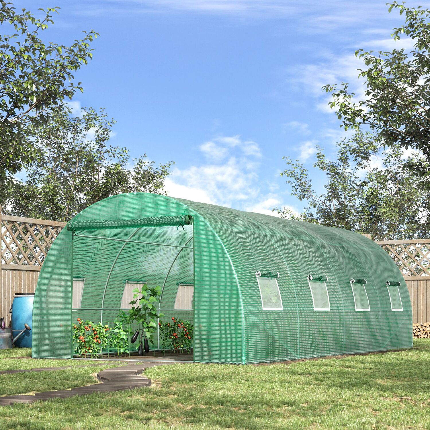 Outsunny Walk in Polytunnel Garden Greenhouse - Green / 8 / 590cm