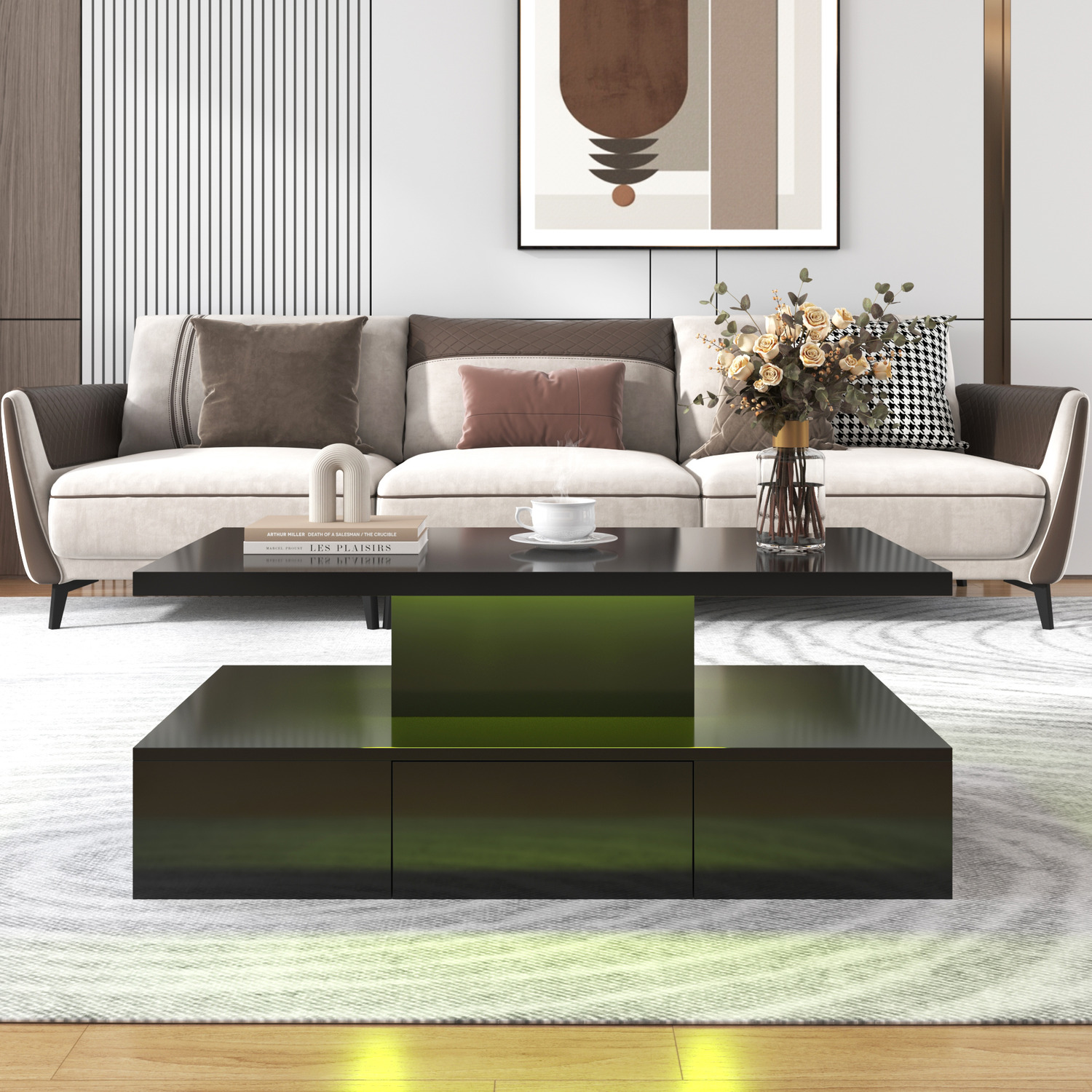 Modern High Gloss Led Coffee Table - Black