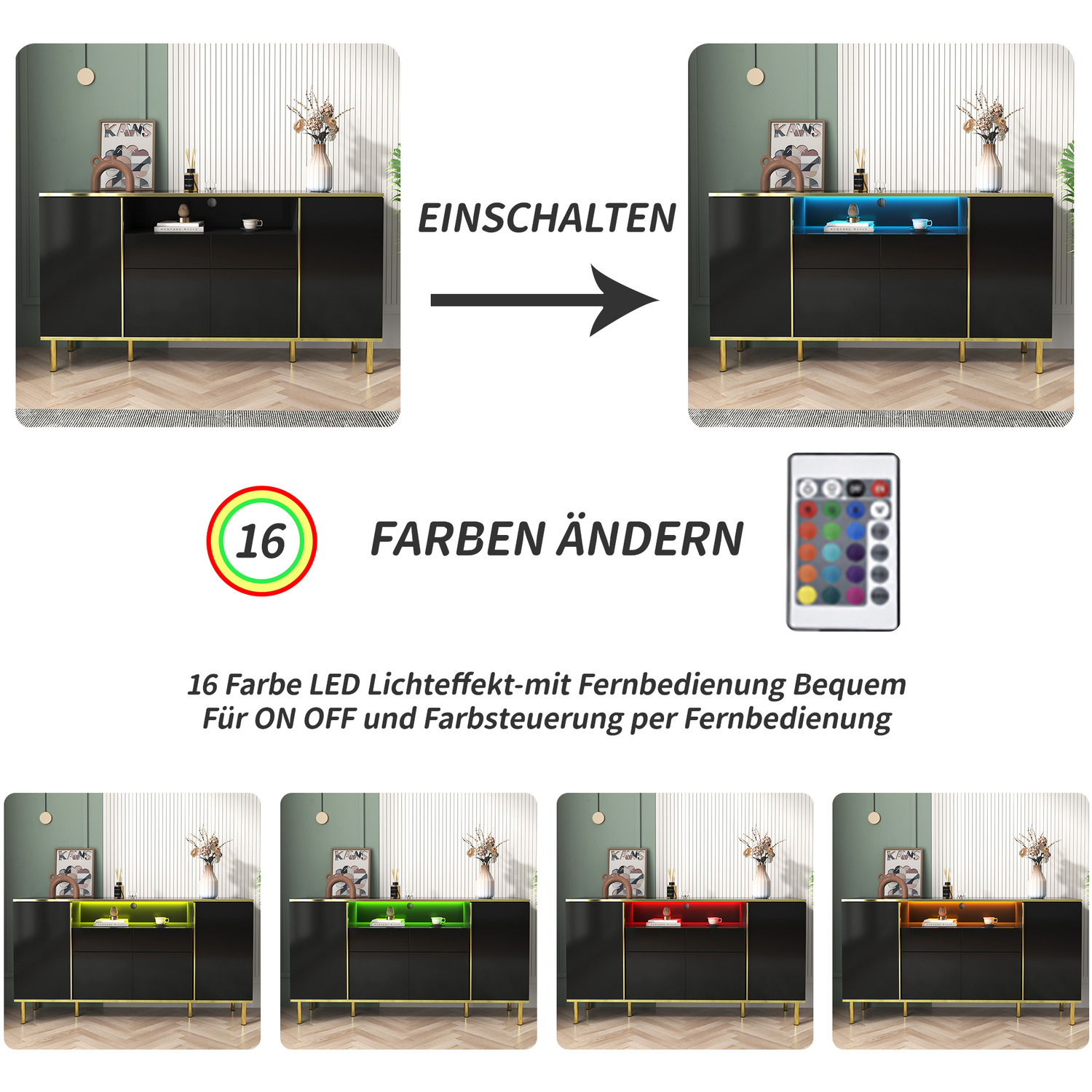 Modern High Gloss Led Coffee Table - Black