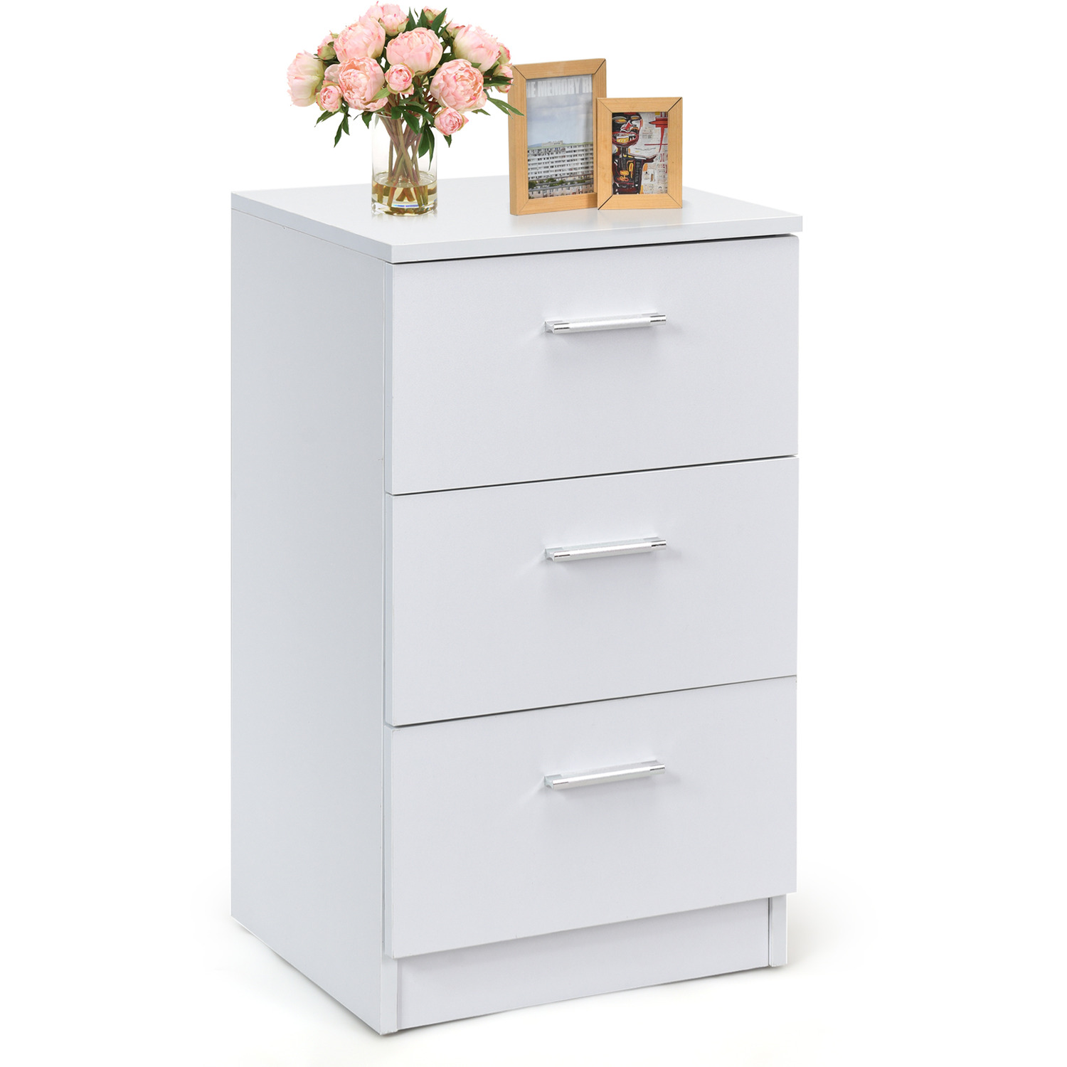 Bedside Table With 3 Drawers - White