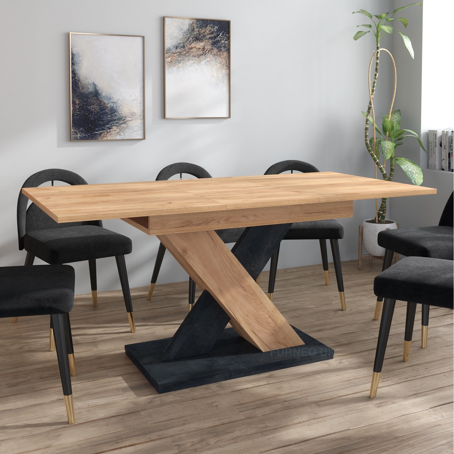 Enzo 01o Dining Table - Oak Black Concrete Effect