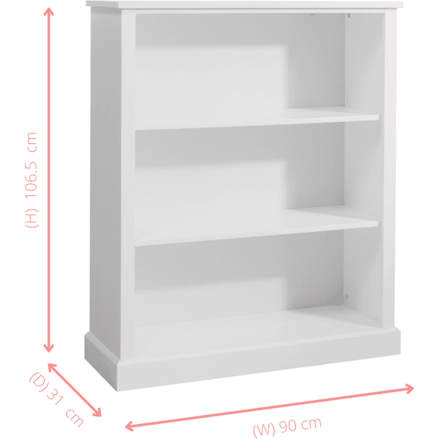 Hemming Bookcase In White - White Mdf 3 Tier Low