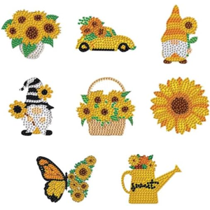 Pack of 8 Diamond Art Sunflower Gnome Magnet Kit