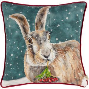 Christmas Hare Piped Feather Filled Cushion