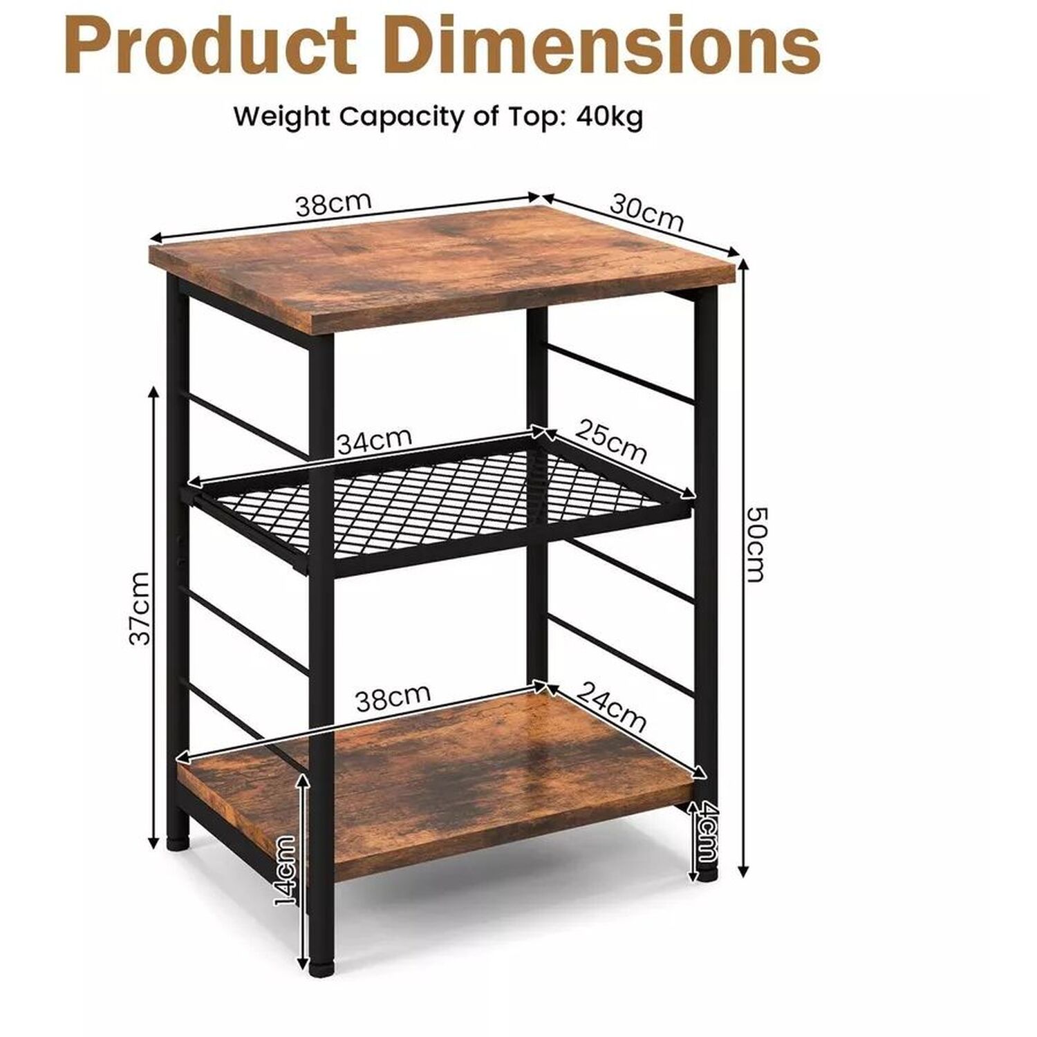 Minimalist Bedside Table With 2 Shelves - Brown