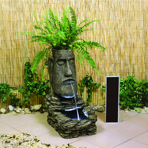 Easter Island Head Solar Powered Water Feature and Planter with Lights