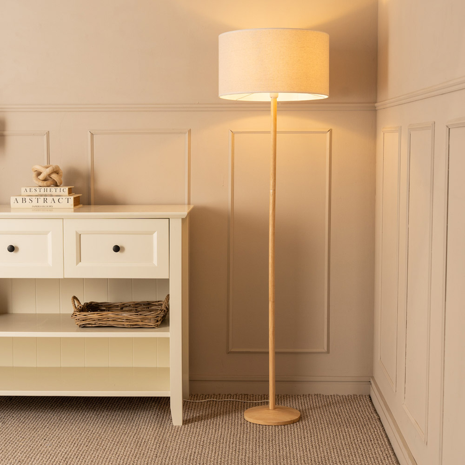 Image of Triston Natural Wood Floor Lamp with&hellip;