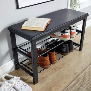 Black Home Source Sleaford Metal Frame Upholstered Shoe Bench  shot 6779839