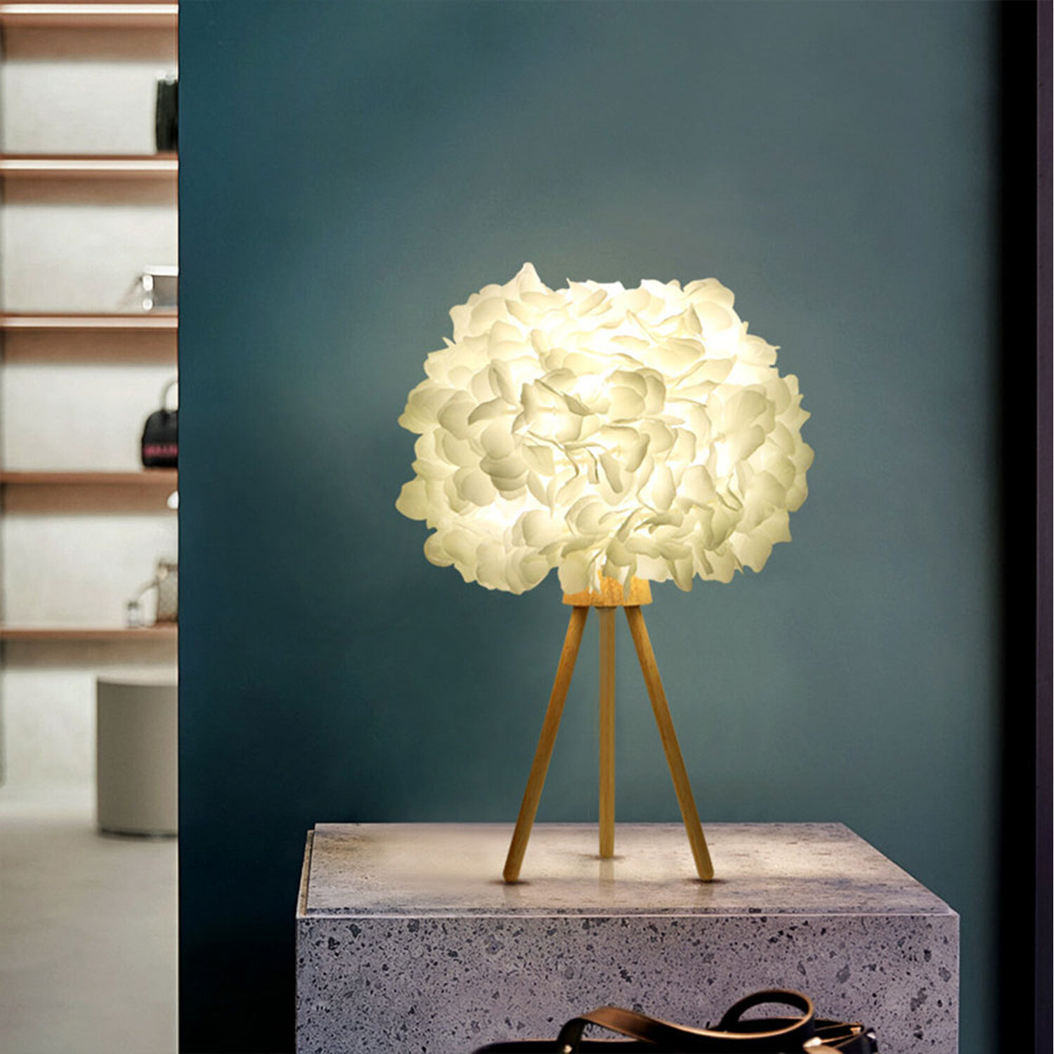 Image of Fabric Petal Lampshade Table Lamp with&hellip;