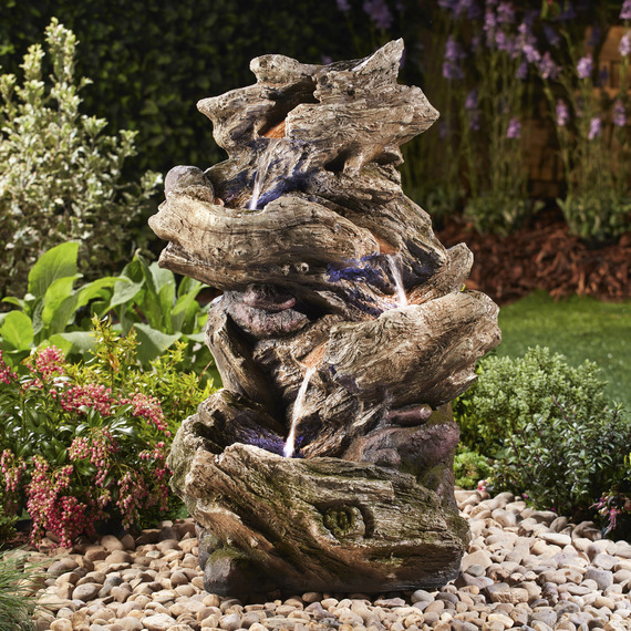Four-Tier Wood-Effect Water Feature with LED Lighting