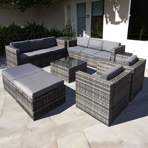 Oseasons Malta Rattan 10 Seat U-Shape Set with 2 Footstools