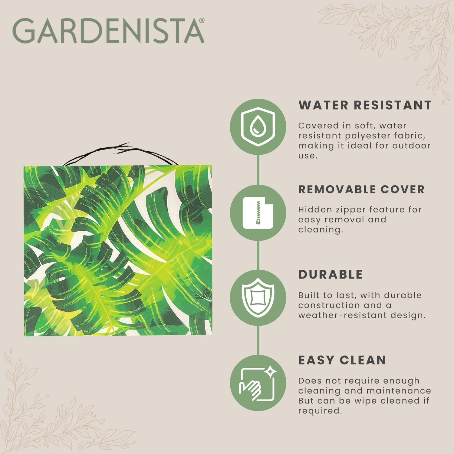 Outdoor Garden Chair Cushion Printed Seat Pad - Palm 1