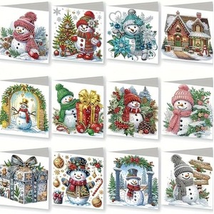 Pack of 12 Snowman Cards Diamond Art Kit