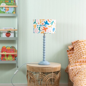 Blue Bobbin Stem Table Lamp with Kids Drum Shade with LED Bulb