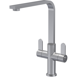 Kitchen Mono Mixer Tap with 2 Lever Handles Brushed Nickel 302mm
