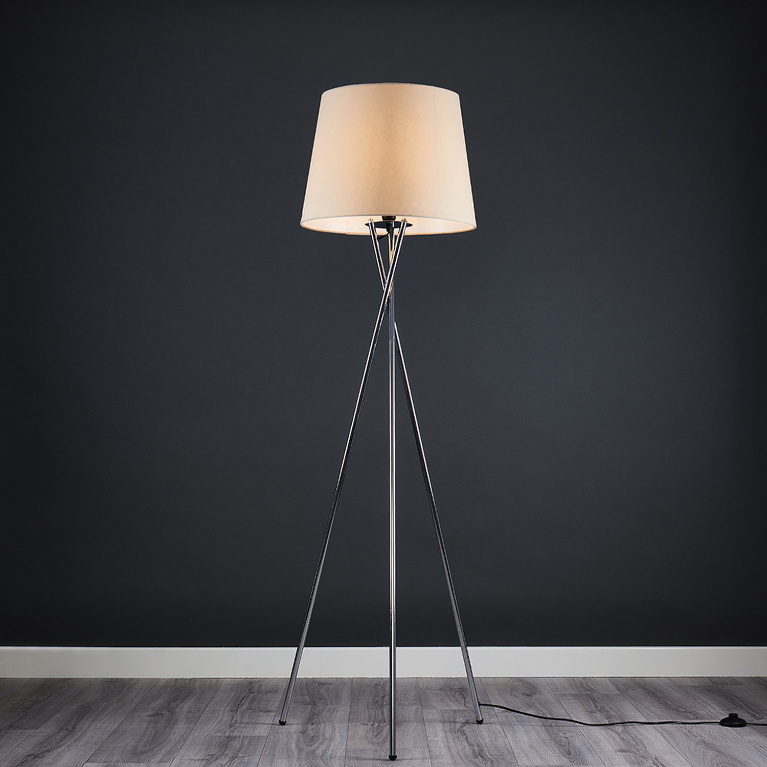 Image of Camden Chrome Tripod Floor Lamp with&hellip;