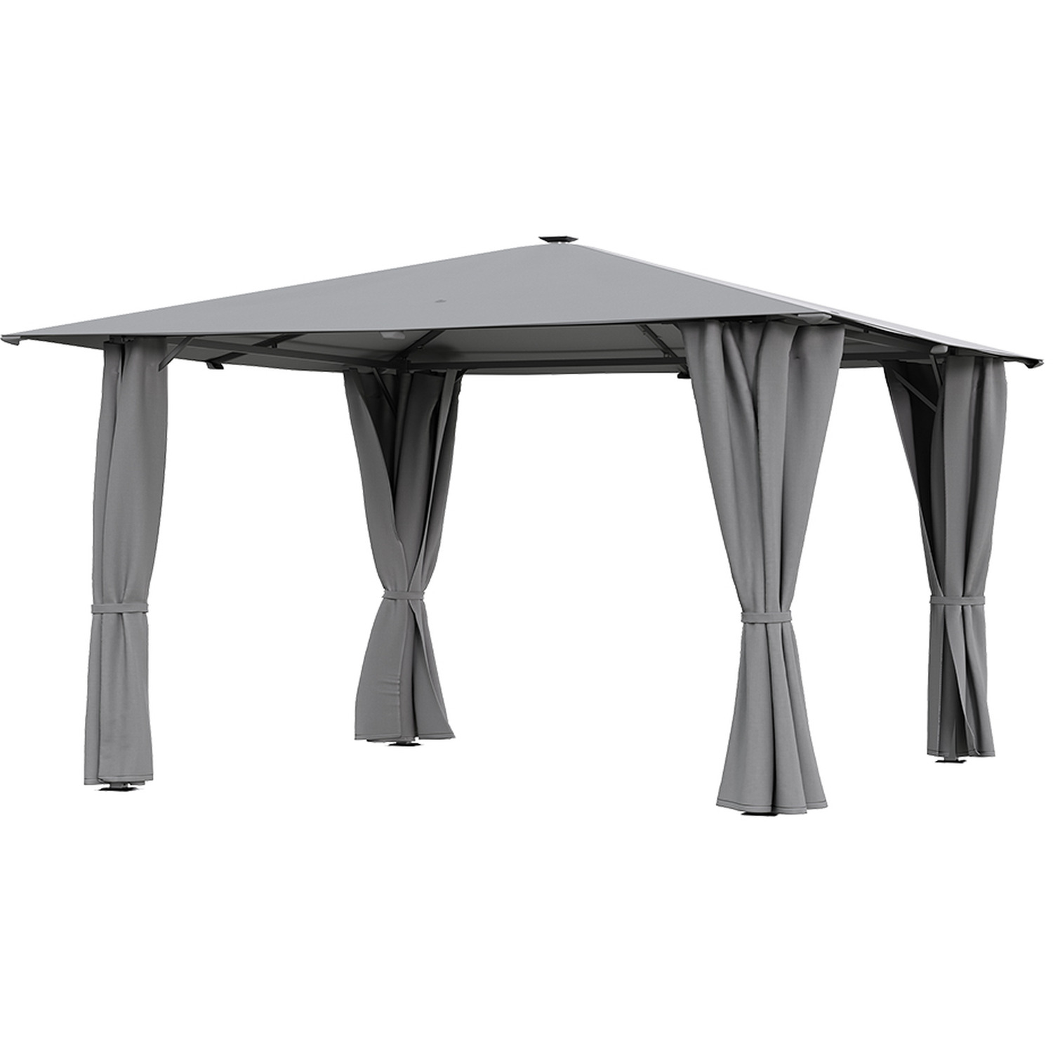 Solar Led Metal Garden Gazebo With Curtains - Light Grey