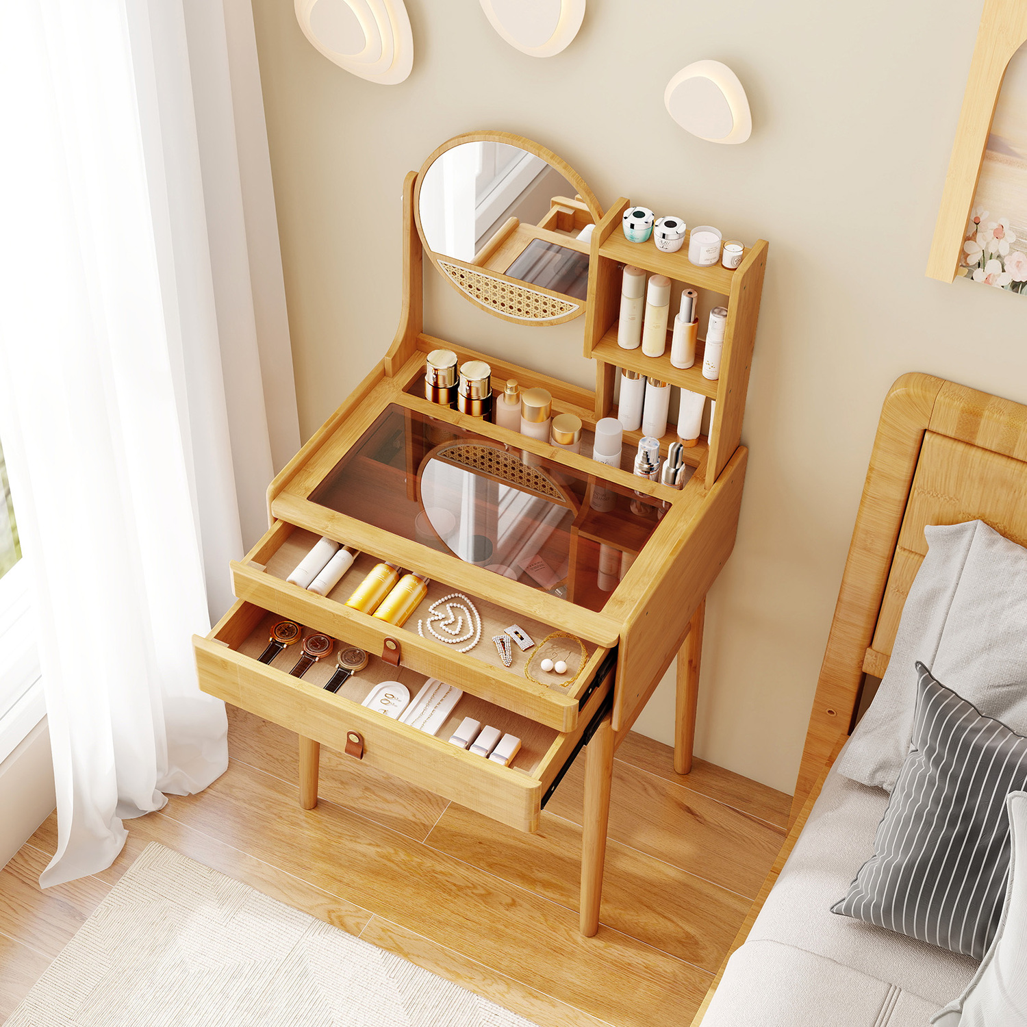 Small Vanity Desk With Mirror - Brown