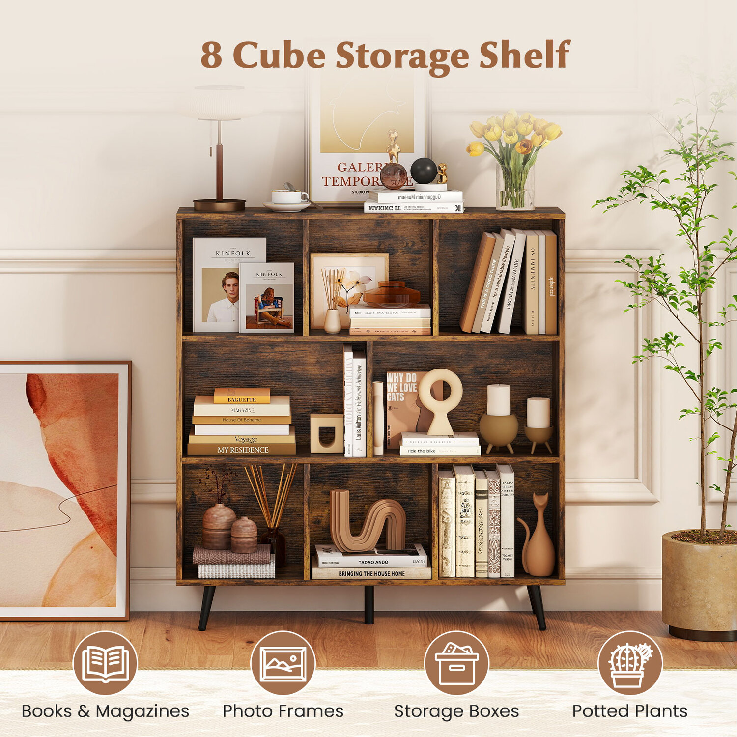 8-cube Bookshelf Storage Rack - Brown