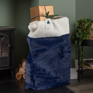 Blue Soft Plush Christmas Sack with White Faux Fur Trim