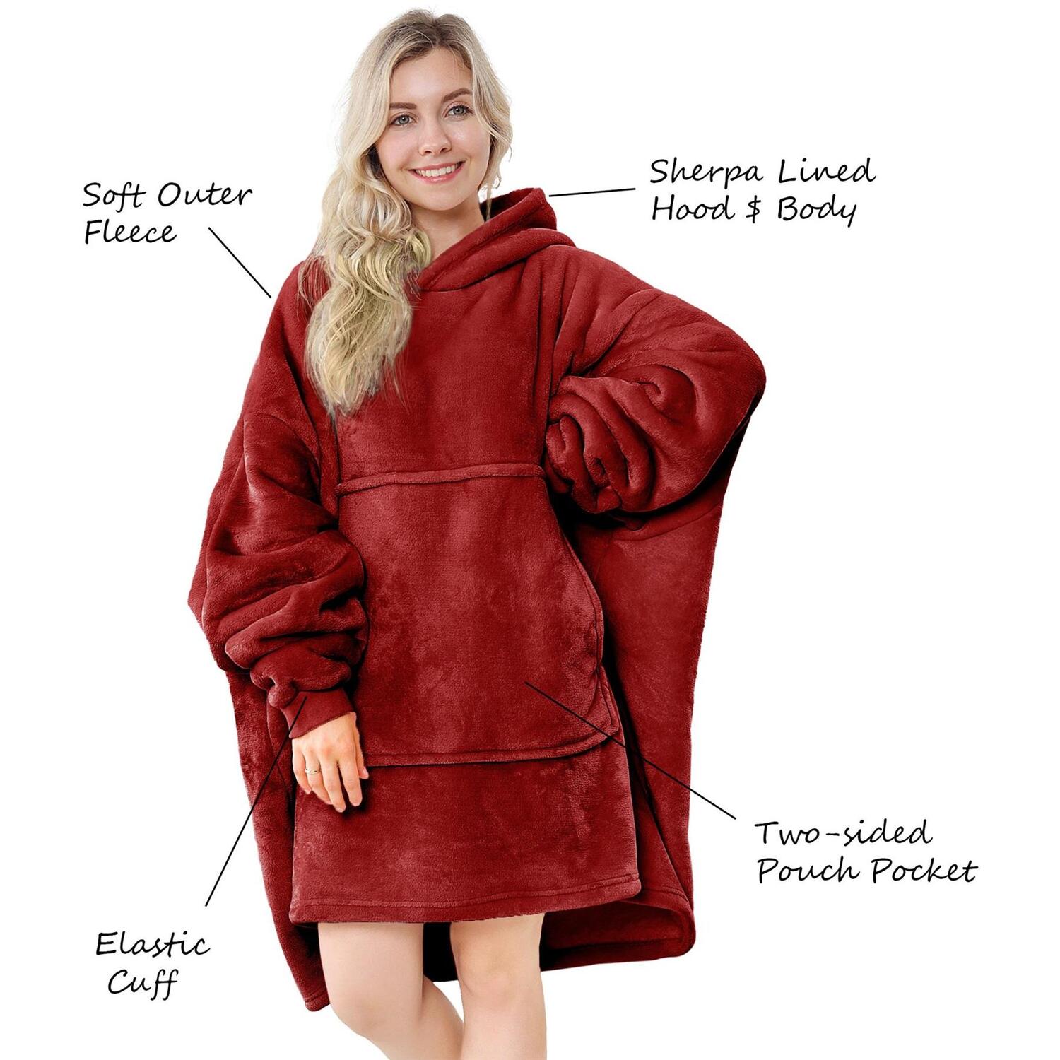 Softan Oversized Sherpa Fleece Hoodie Blanket, One Size, Pink, Wearable