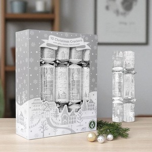 10 Traditional Christmas Crackers Family Dinner 12 Inch Silver Houses