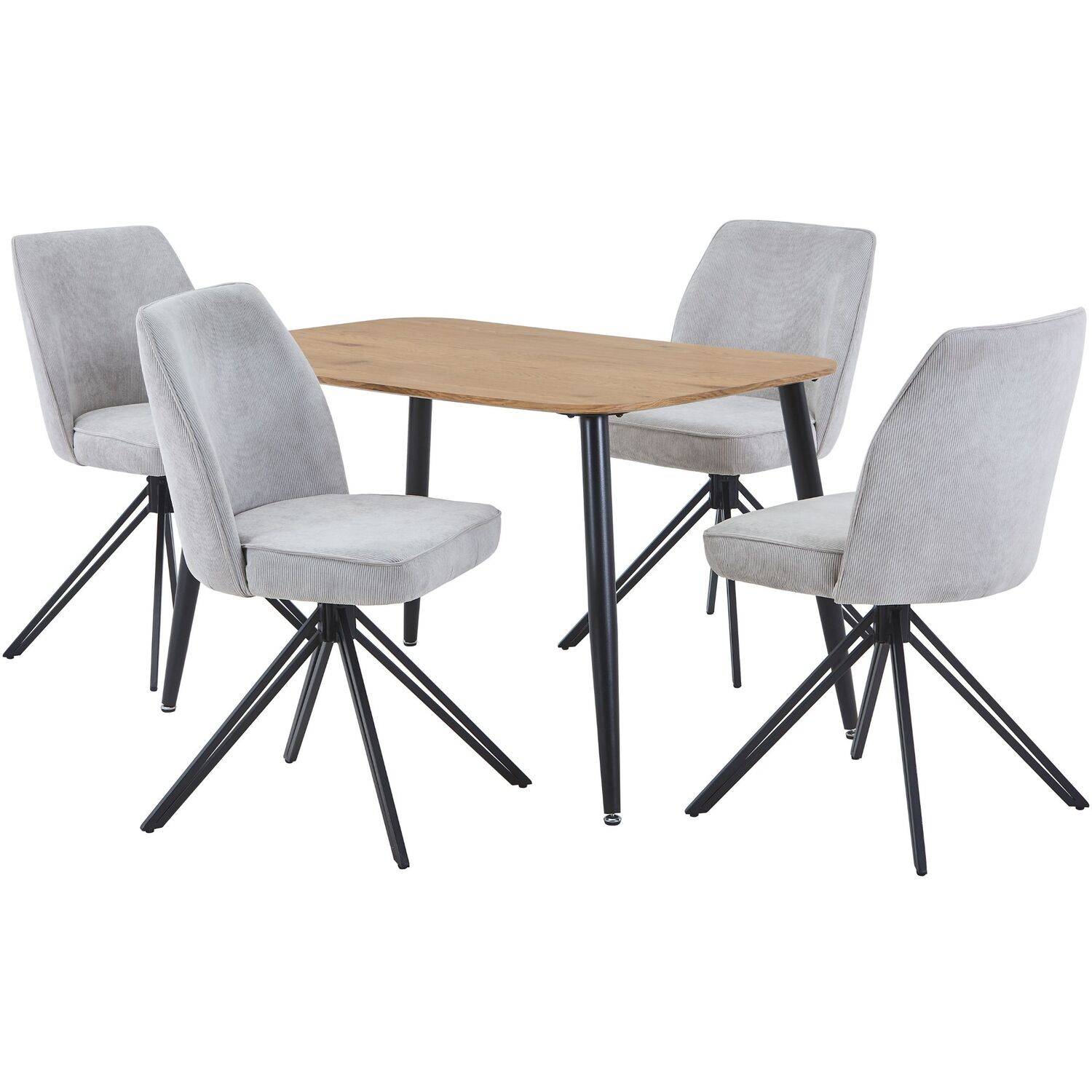 Aspen Light Oak Rectangular Table And 4 Swivel Dining Chairs - Light Grey