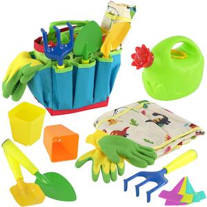 The Magic Toy Shop Kids Garden Tools Set with Watering Can Shovel Apron Gloves