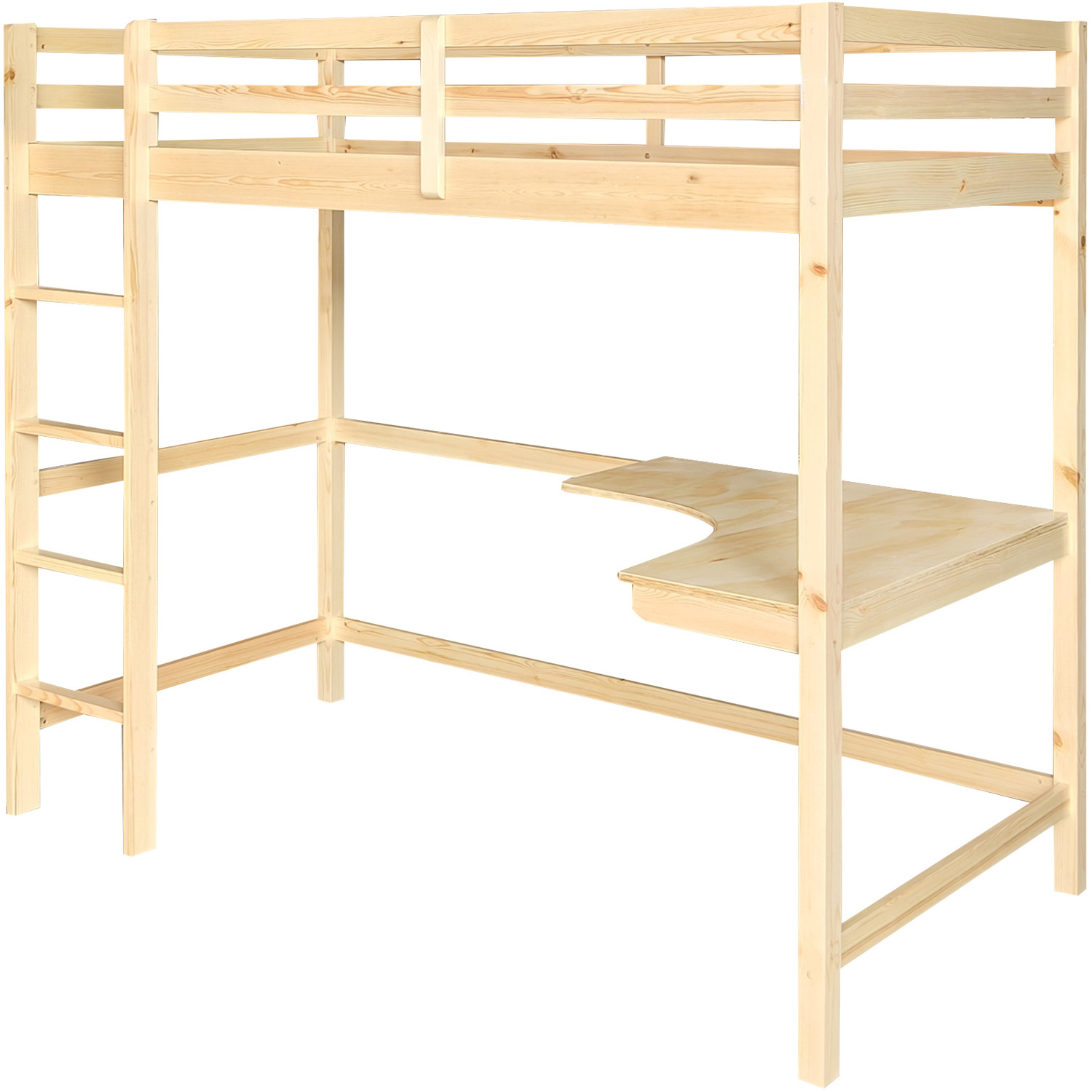High Sleeper Bed With Corner Desk - Natural