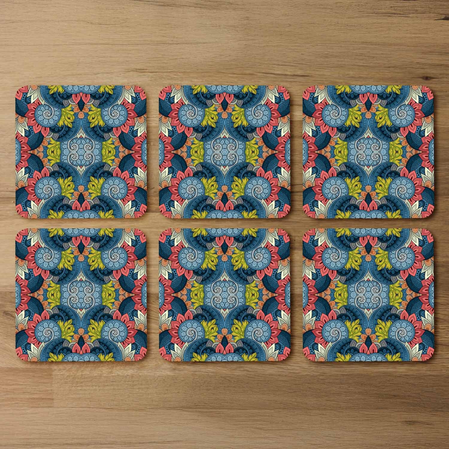 Tribal Pattern Ethnic Coaster - Blue