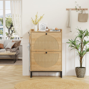 HMD 2 Door Shoe Storage Cabinet with Rattan Design and Side Hook