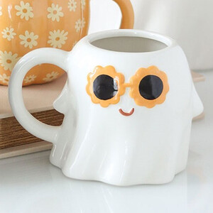 Groovy Ghost Shaped Ceramic Mug with 60s Sunglasses