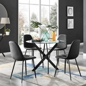 Novara Round Glass Dining Table With Four Corona Chairs