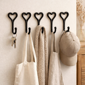 5pc Wrought Cast Iron Love Heart Hooks