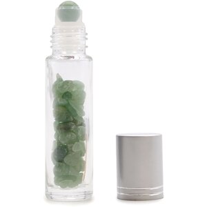 Aventurine Gemstone Essential Oil Roller Bottle, Silver Cap