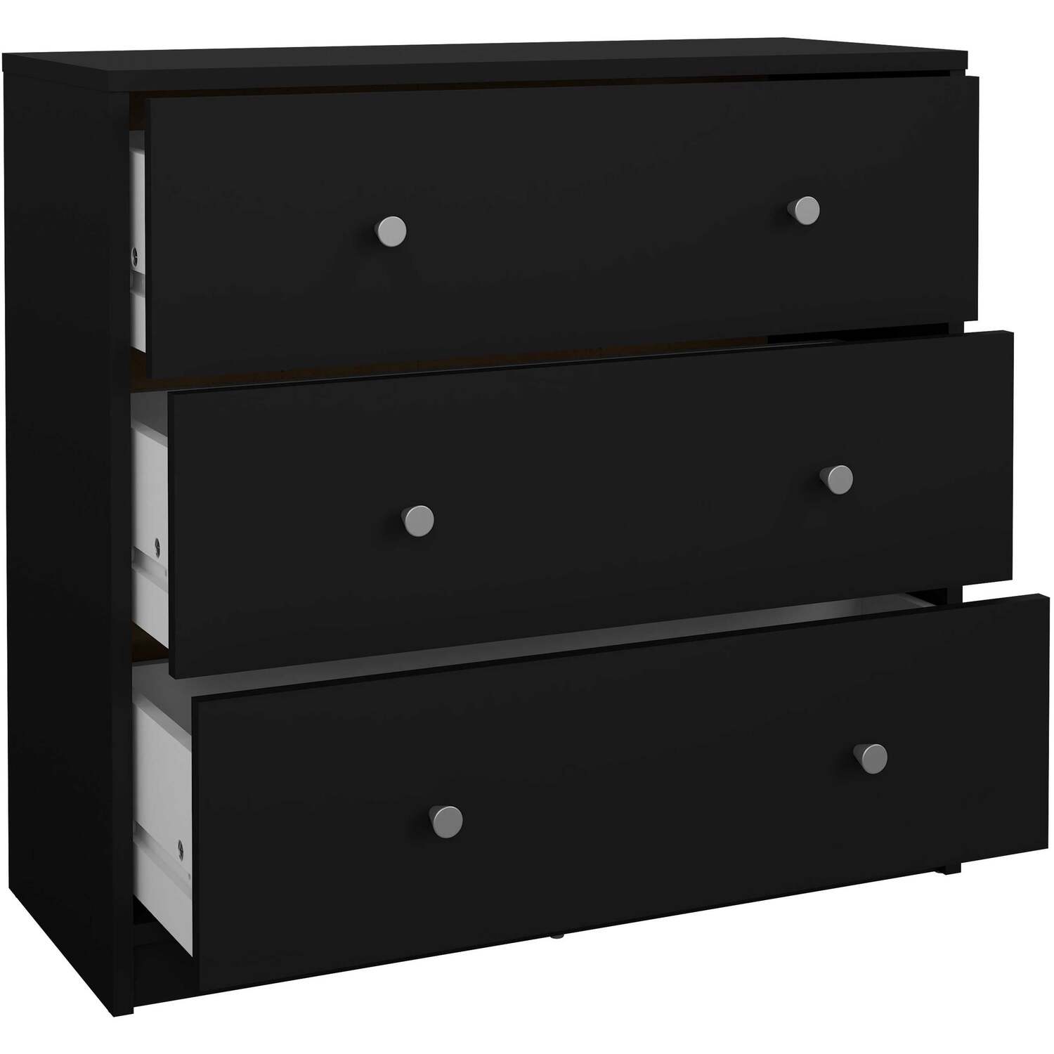 Tainan 3-drawer Chest Of Drawers Compact Matt Black Wood Dresser - Black
