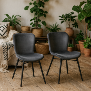 Wyld Haus Acorn Dark Grey Velvet-Effect Dining Chairs Set of 2