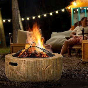 Outsunny Fire Pit with Spark Screen and Poker