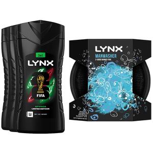 Lynx Africa 12H Refreshing Fragrance Bodywash 225ml, 3 Pack with Manwasher Shower Tool