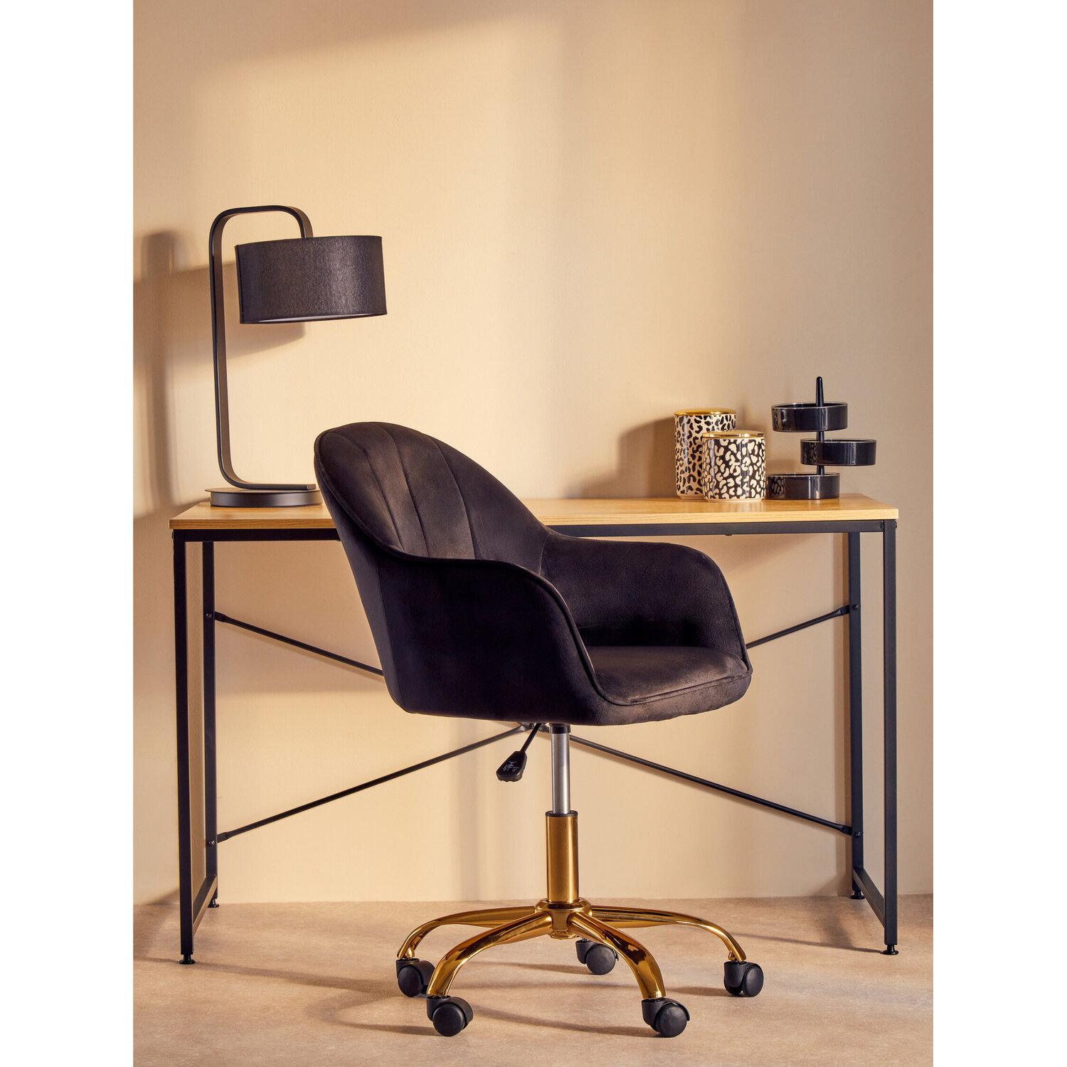 Brent Black Velvet And Gold Base Home Office Chair - Black