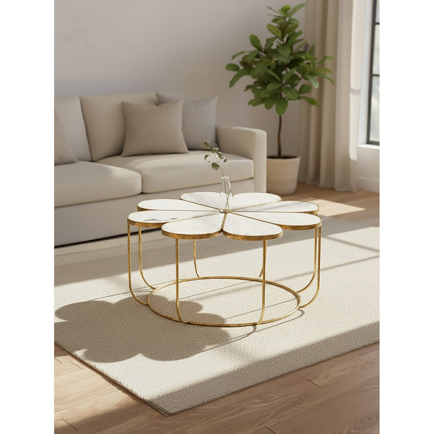 Rabia Petal Coffee Table With Marble Top - White