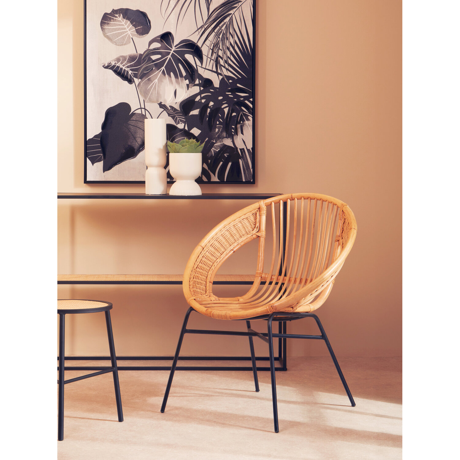 Lagom Natural Rattan And Black Iron Chair - Natural