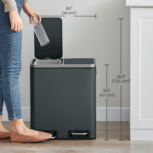Kitchen Bin, 2 x 15 L Double Pedal Bin, Greenish Grey
