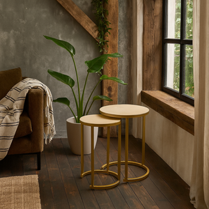 Buzios Set of 2 Shagreen and Brass Nesting Tables