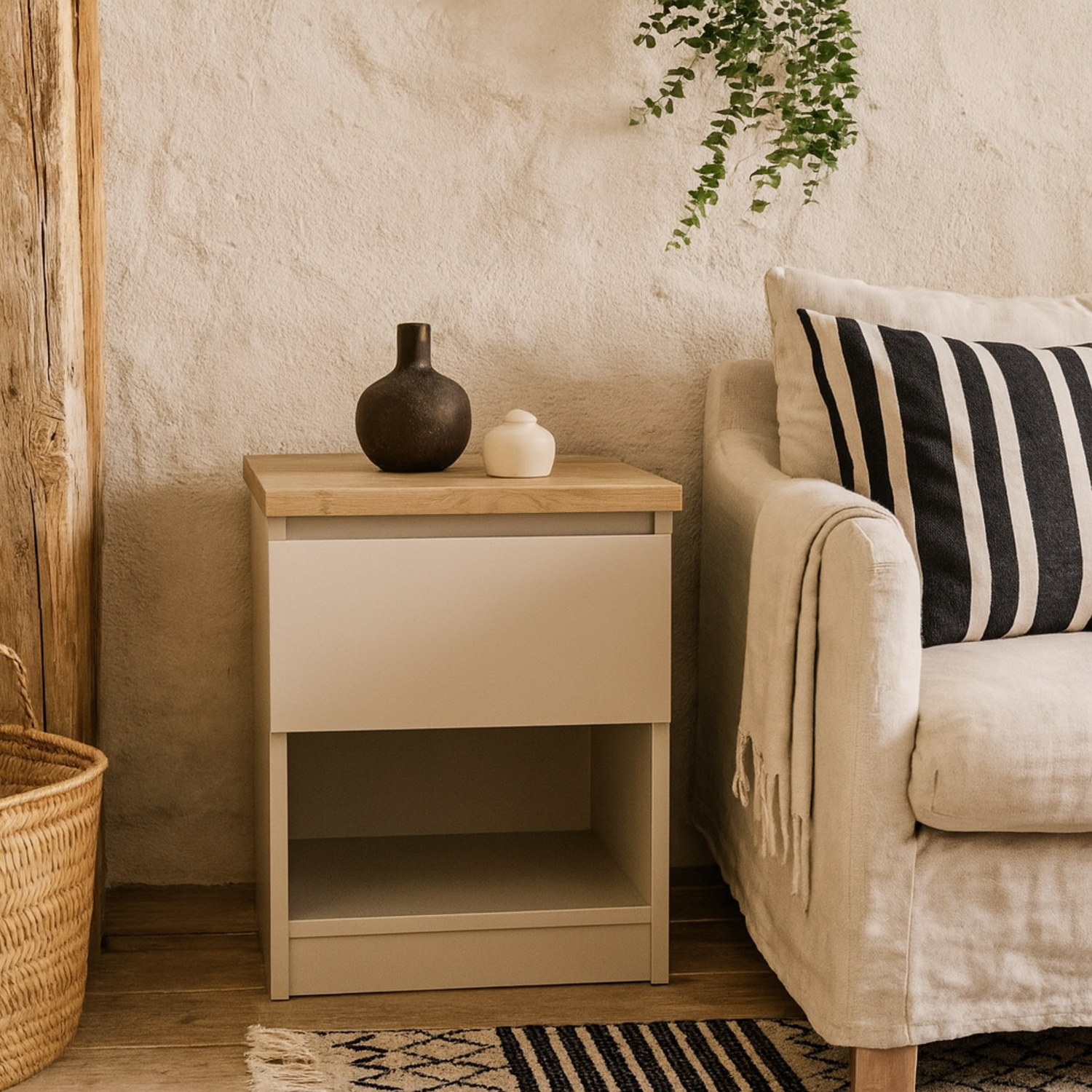 Budapest Bedside Table Cashmere Natural 1 Drawer 1 Shelf - Natural